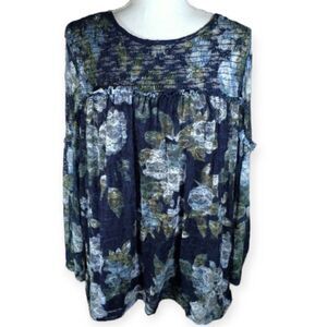 TIME & TRU BLUE FLORAL LACE OVERLAY BLOUSE SZ.XL EUC.  GORGEOUS BLOUSE IN EXCELL
